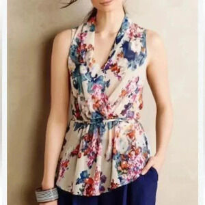[XS]Sunday in Brooklyn- Anthropologie Edria sleeveless  blouse with waist belt
